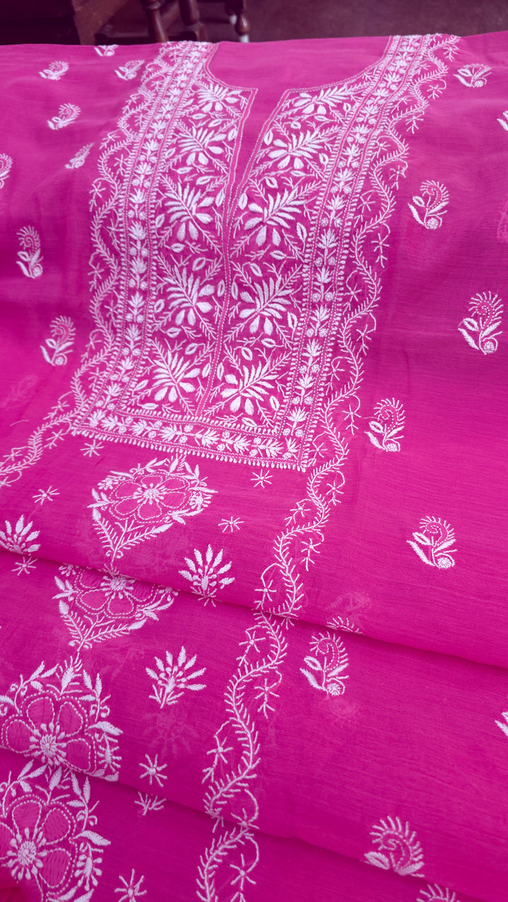 Lucknowi 2 Taar Chikankari Chanderi Kurta Dupatta Set – Handmade Festive Wear