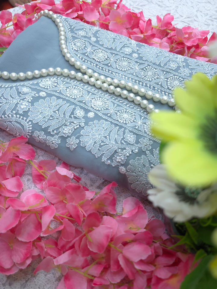 Lucknowi Georgette Chikankari Dress Material – Hand Embroidery Kurta, Bottom & Dupatta | Festive Queen Shades