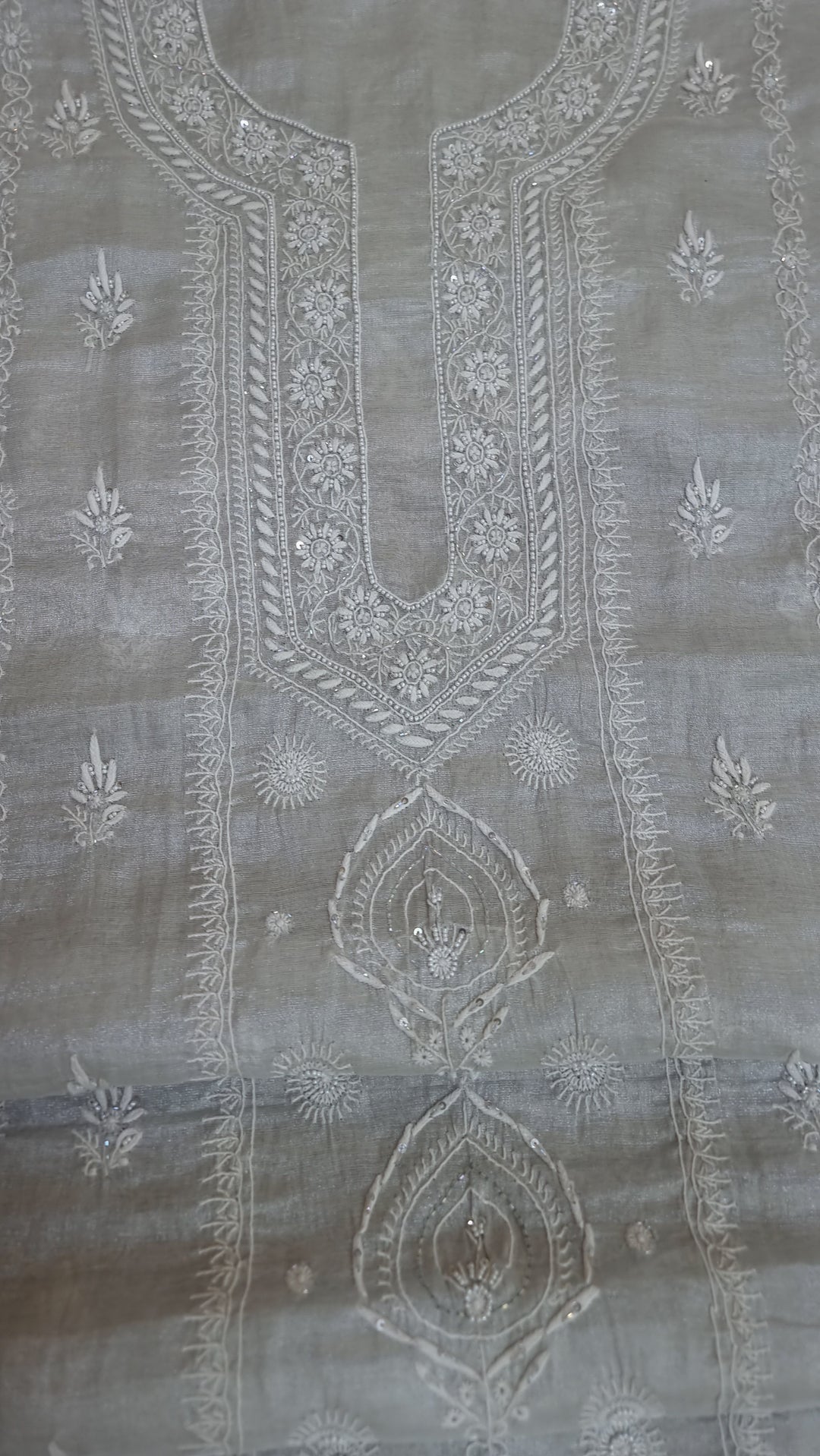 "2-Taar Hand Embroidered Chikankari Tissue Kurta & Dupatta Set – Cutdaana & Kasab Embellished | Paridhan Chikan"