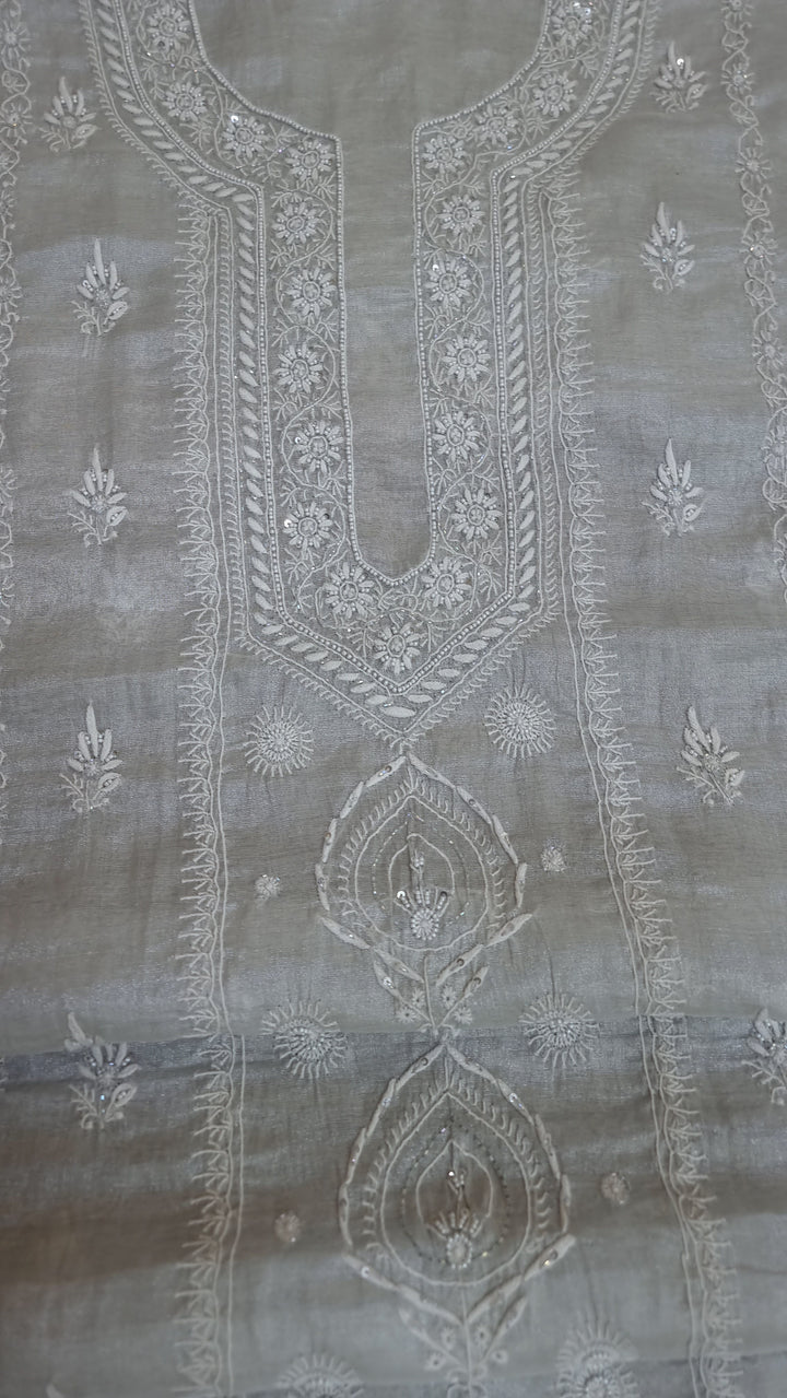 "2-Taar Hand Embroidered Chikankari Tissue Kurta & Dupatta Set – Cutdaana & Kasab Embellished | Paridhan Chikan"