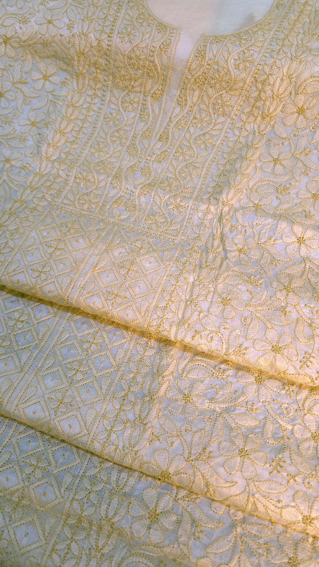 Pure Paper Silk Chikankari Fabric | Full Jaal Hand Embroidery Kurta Fabric for Women