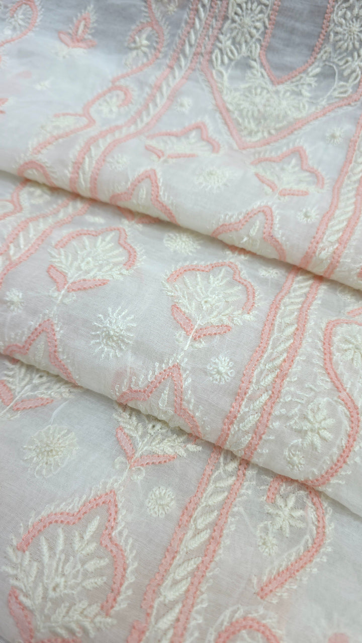 Pure Mul Chanderi 2 Taar Hand Embroidered Chikankari Unstitched Kurta (3 M) with Dupatta (2.5 M) – Lucknowi Festive Collection