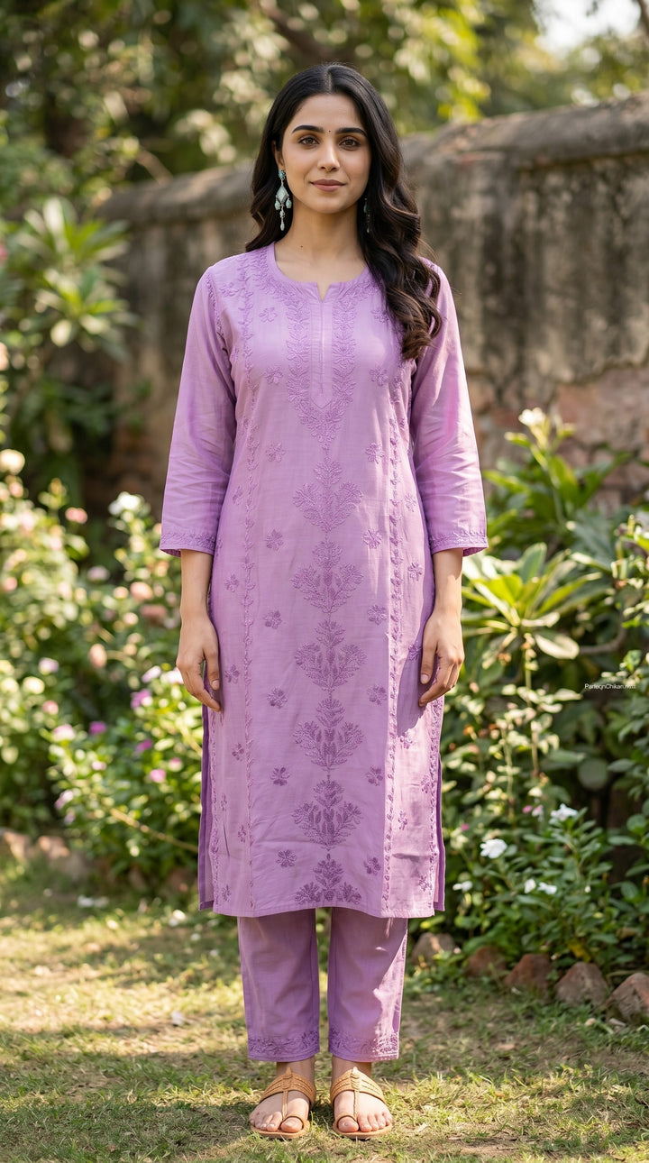 Sharvari Chikankari Chanderi Ombre Dyed Long Kurta for Women | Soft Non-Transparent | Lucknowi Chikankari | Paridhan Chikan
