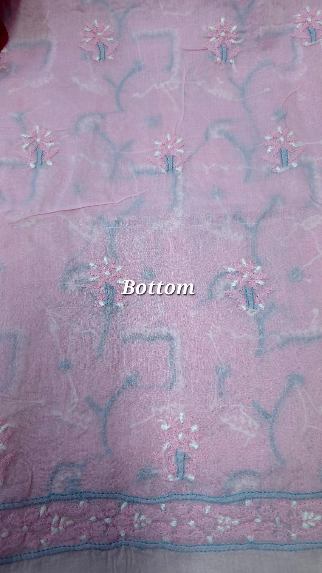 Lucknow Chikankari Hand Embroidered Cotton Dress Material with Tri-Color Motifs & Pure Chiffon Dupatta