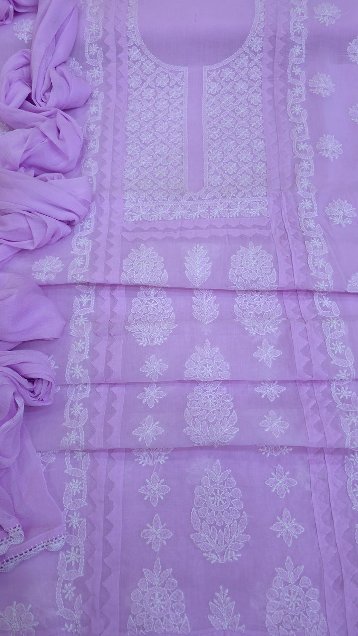 Darz Lucknowi Chikankari  Dress Material – Handmade Cotton Suit with Chiffon Dupatta