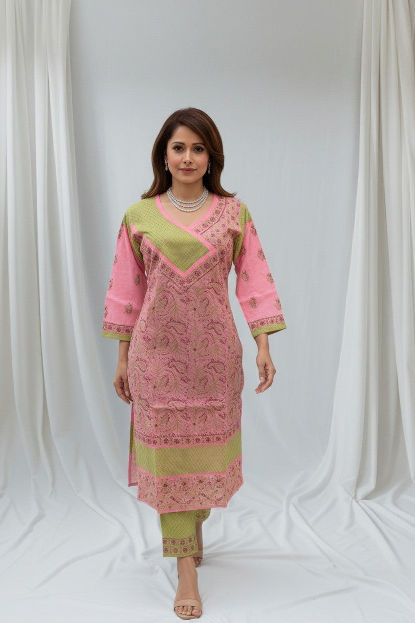 Jia Cotton Chikankari Hand Embroidered Kurti for Women | Premium  | 48 Inch approx Length | Lucknowi Chikan Kurta