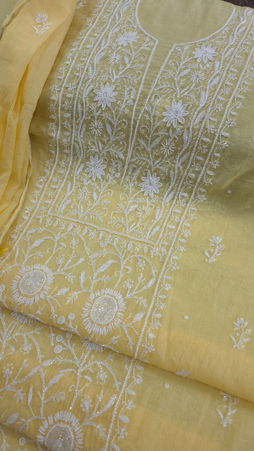 Premium Mul Chanderi Pearl, Cutdana & Kasab Hand Embroidered Unstitched Suit Set