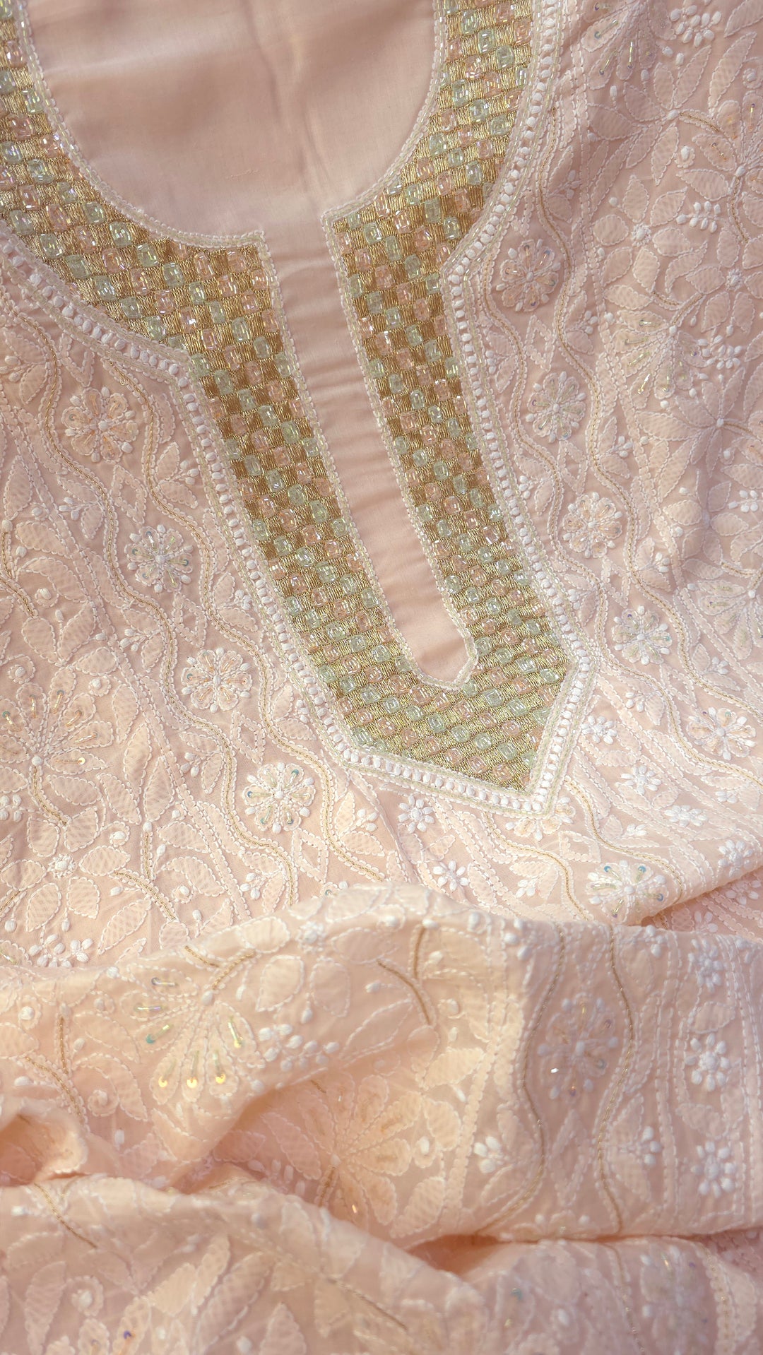 Afreen Premium Hand Embroidered Chikankari Cotton Unstitched Dress Material with Pure Chiffon Dupatta