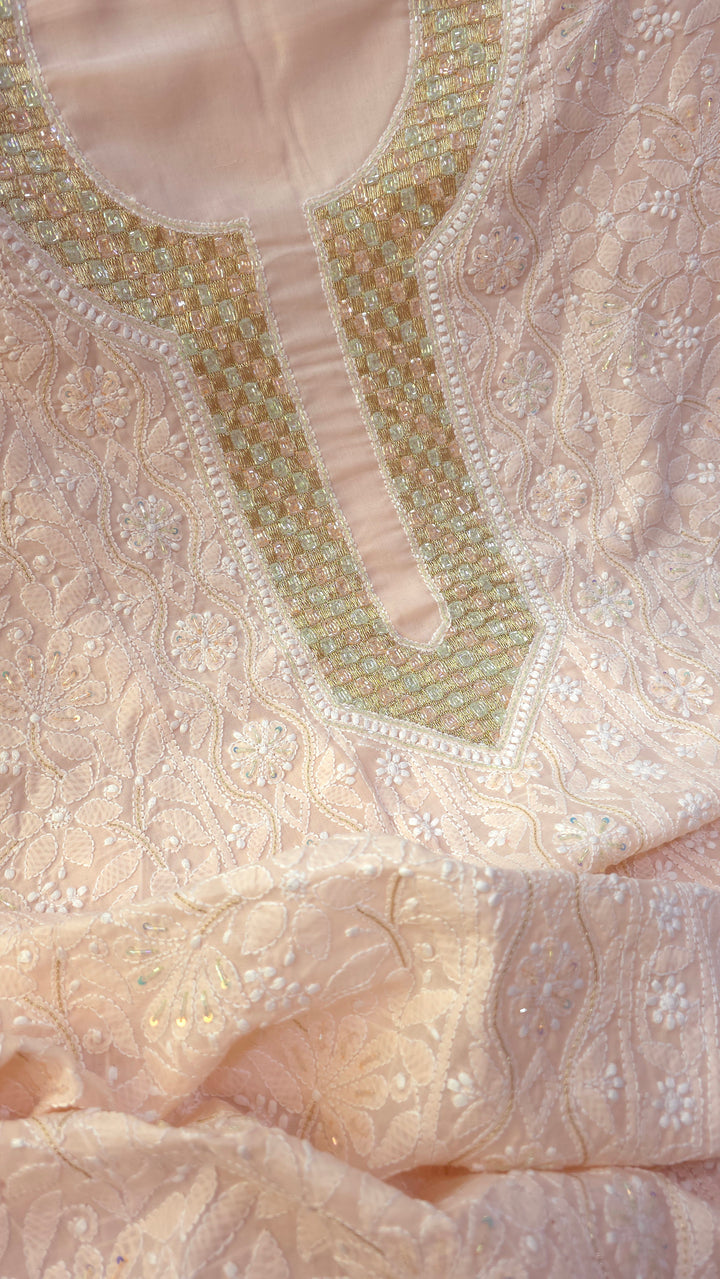 Afreen Premium Hand Embroidered Chikankari Cotton Unstitched Dress Material with Pure Chiffon Dupatta