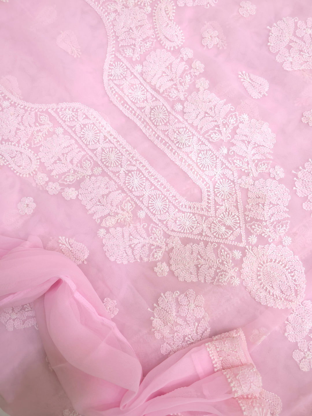 Lucknowi Georgette Chikankari Dress Material – Hand Embroidery Kurta, Bottom & Dupatta | Festive Queen Shades
