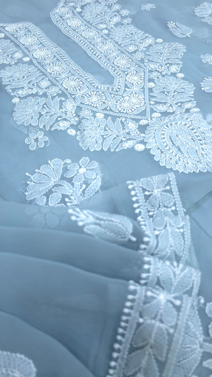 Lucknowi Georgette Chikankari Dress Material – Hand Embroidery Kurta, Bottom & Dupatta | Festive Queen Shades