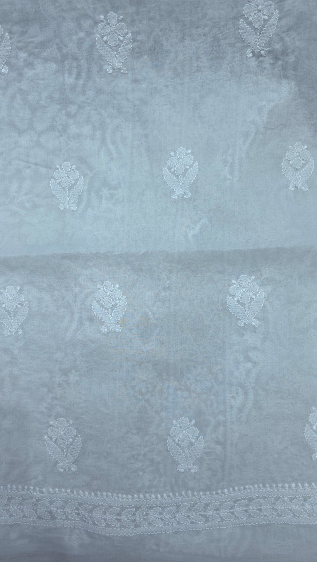 " Lucknowi Chikankari Unstitched Cotton Suit Set – Kurta, Bottom & Dupatta by Paridhan Chikan" (Copy)