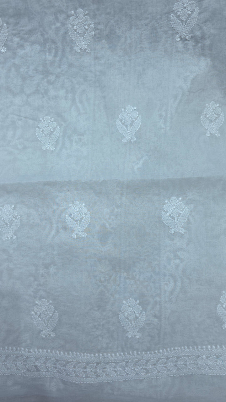 " Lucknowi Chikankari Unstitched Cotton Suit Set – Kurta, Bottom & Dupatta by Paridhan Chikan" (Copy)