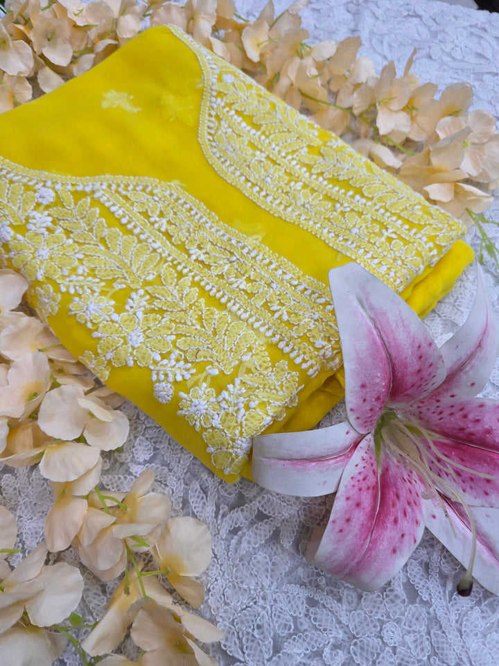 Lucknowi Georgette Chikankari Dress Material – Hand Embroidery Kurta, Bottom & Dupatta | Festive Queen Shades