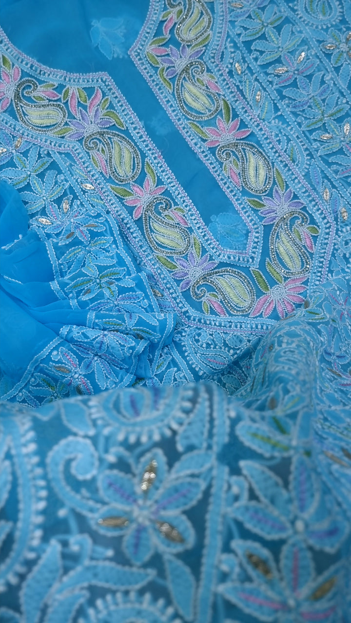Georgette Chikankari Dress Material Resham Aari Work