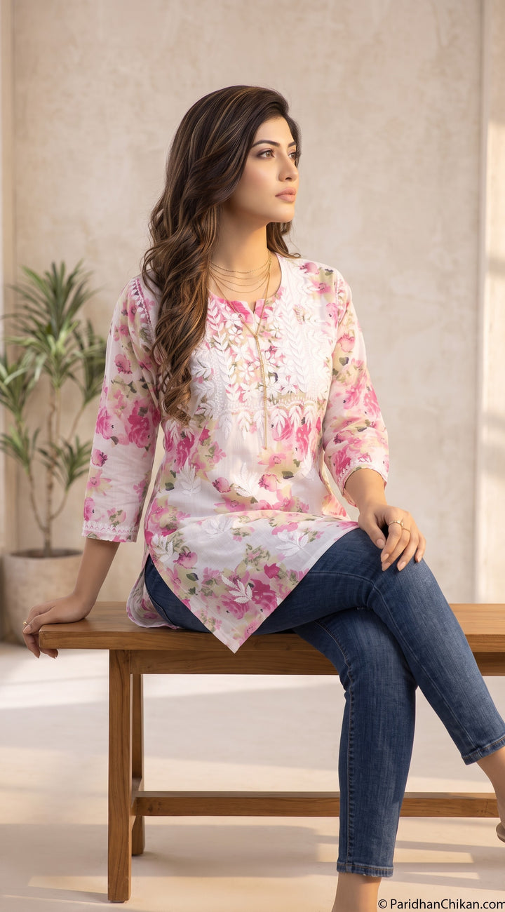 Myra Pure Mul Cotton Chikankari Top for Women | Hand Embroidered Lucknowi Cotton Top | Paridhan Chikan