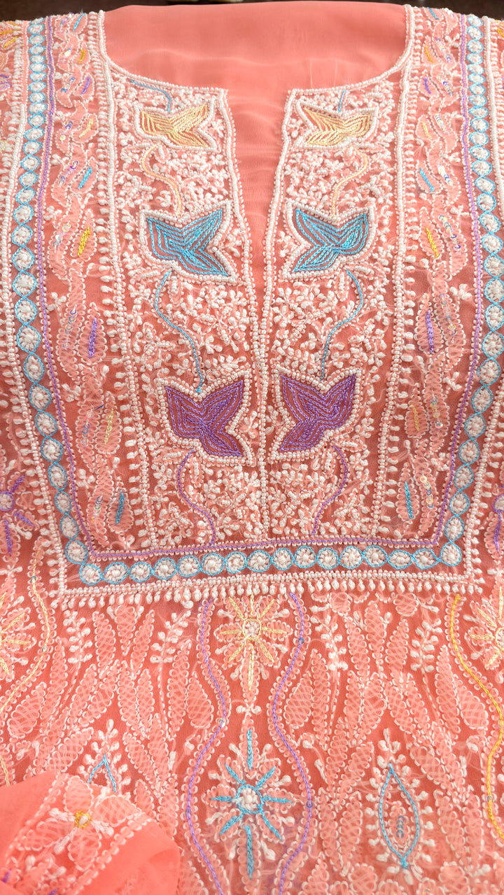 Georgette Chikankari Dress Material Resham Aari pearl Work