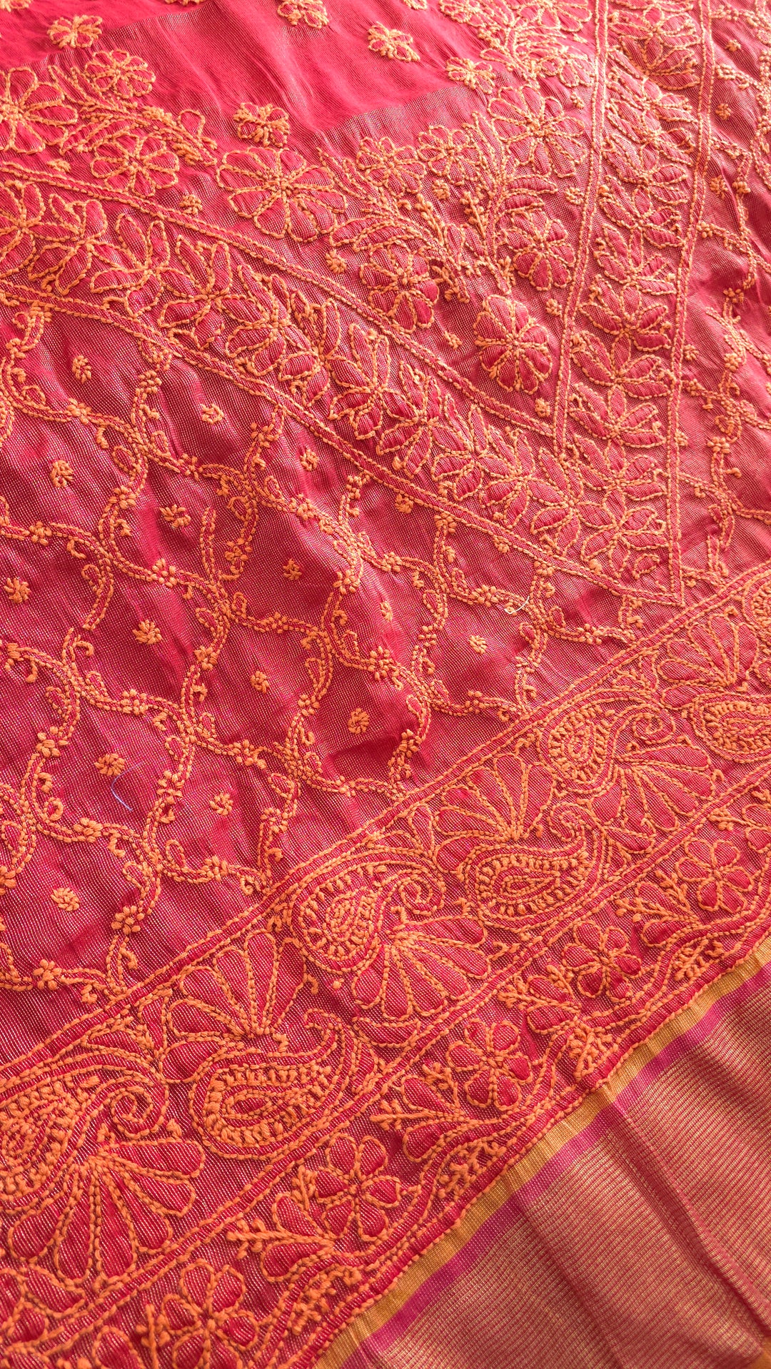 Hand Embroidered Chikankari Banarasi Silk Saree with Intricate Border & Palla Pattern – Includes  Blouse | Paridhan Chikan