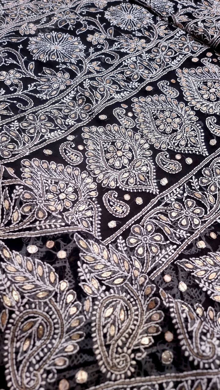 Georgette Chikankari Saree - black