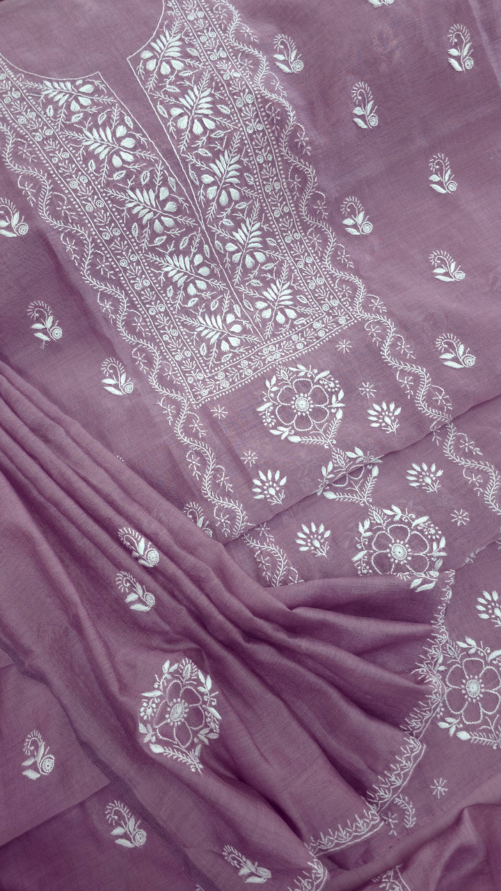 Lucknowi 2 Taar Chikankari Chanderi Kurta Dupatta Set – Handmade Festive Wear