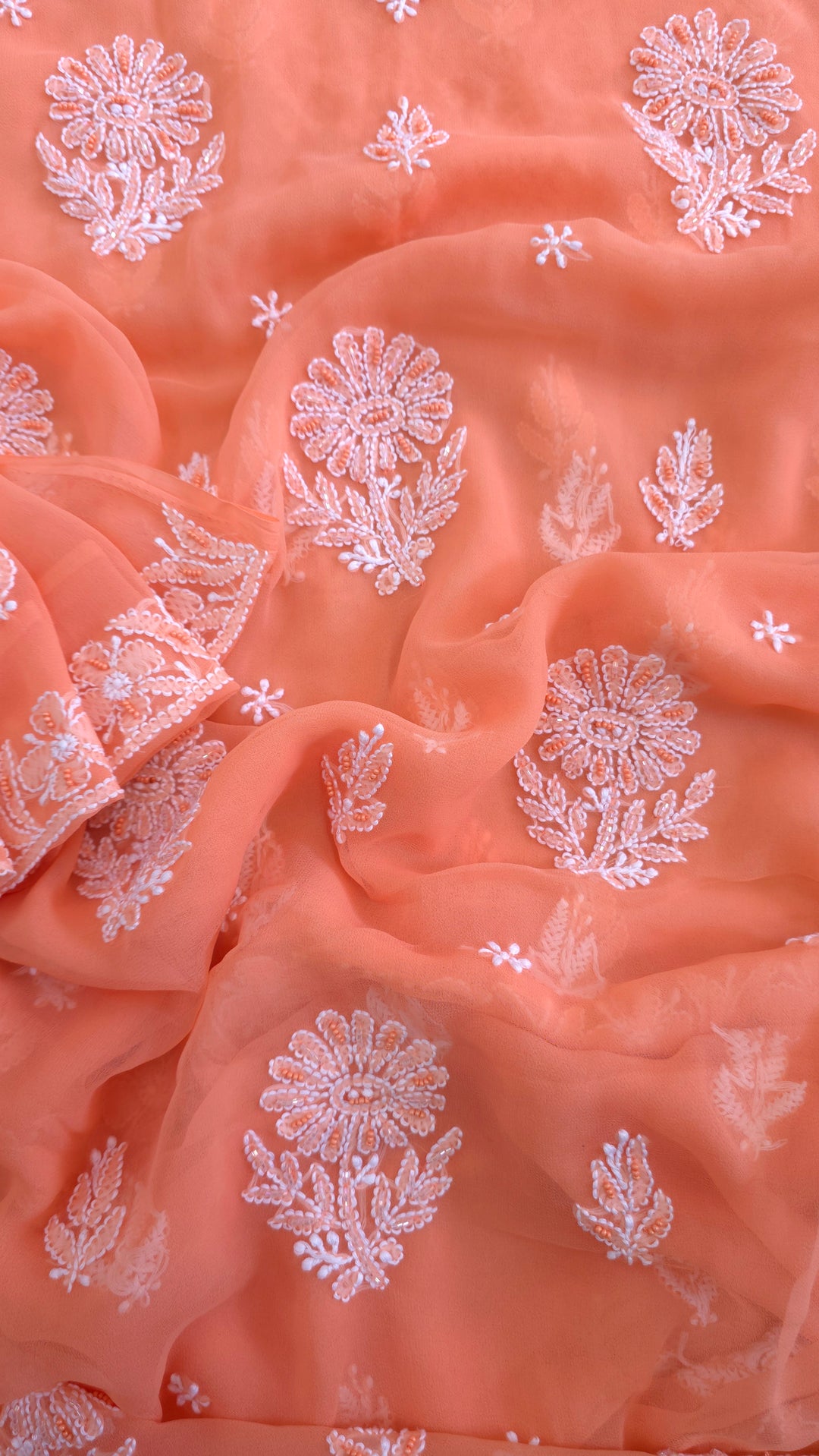 Alina Heavy Embellished Georgette Chikankari Unstitched Dress Material | Cutdana Handwork