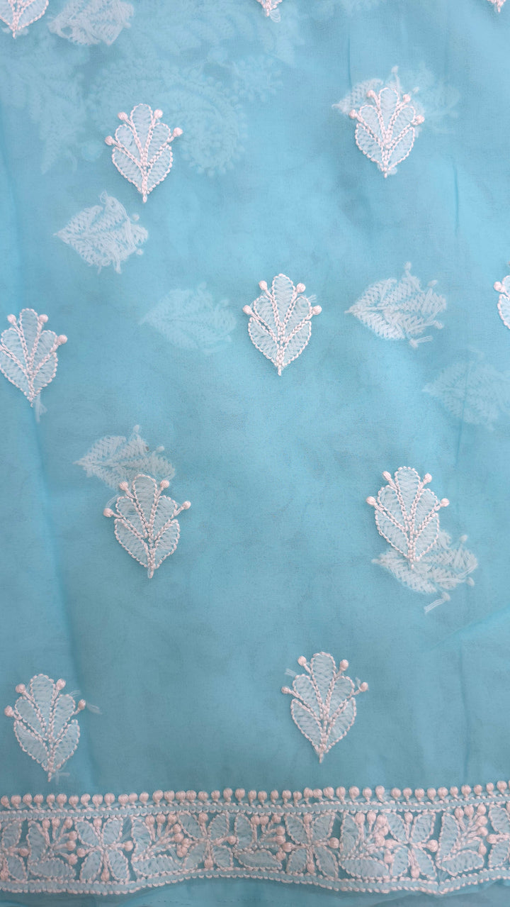 Lucknowi Georgette Chikankari Dress Material – Hand Embroidery Kurta, Bottom & Dupatta | Festive Queen Shades