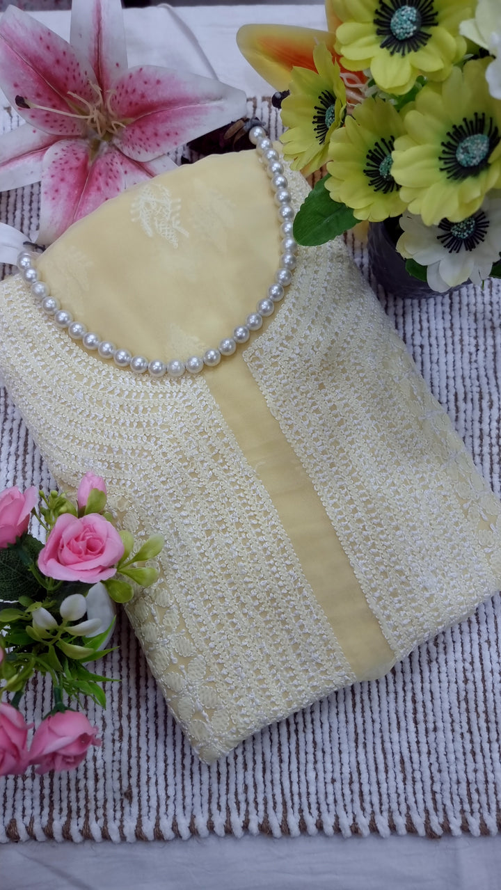 Faux Georgette Chikankari Unstitched Dress Material – Hand Embroidered Kurta, Dupatta & Bottom Premium Set