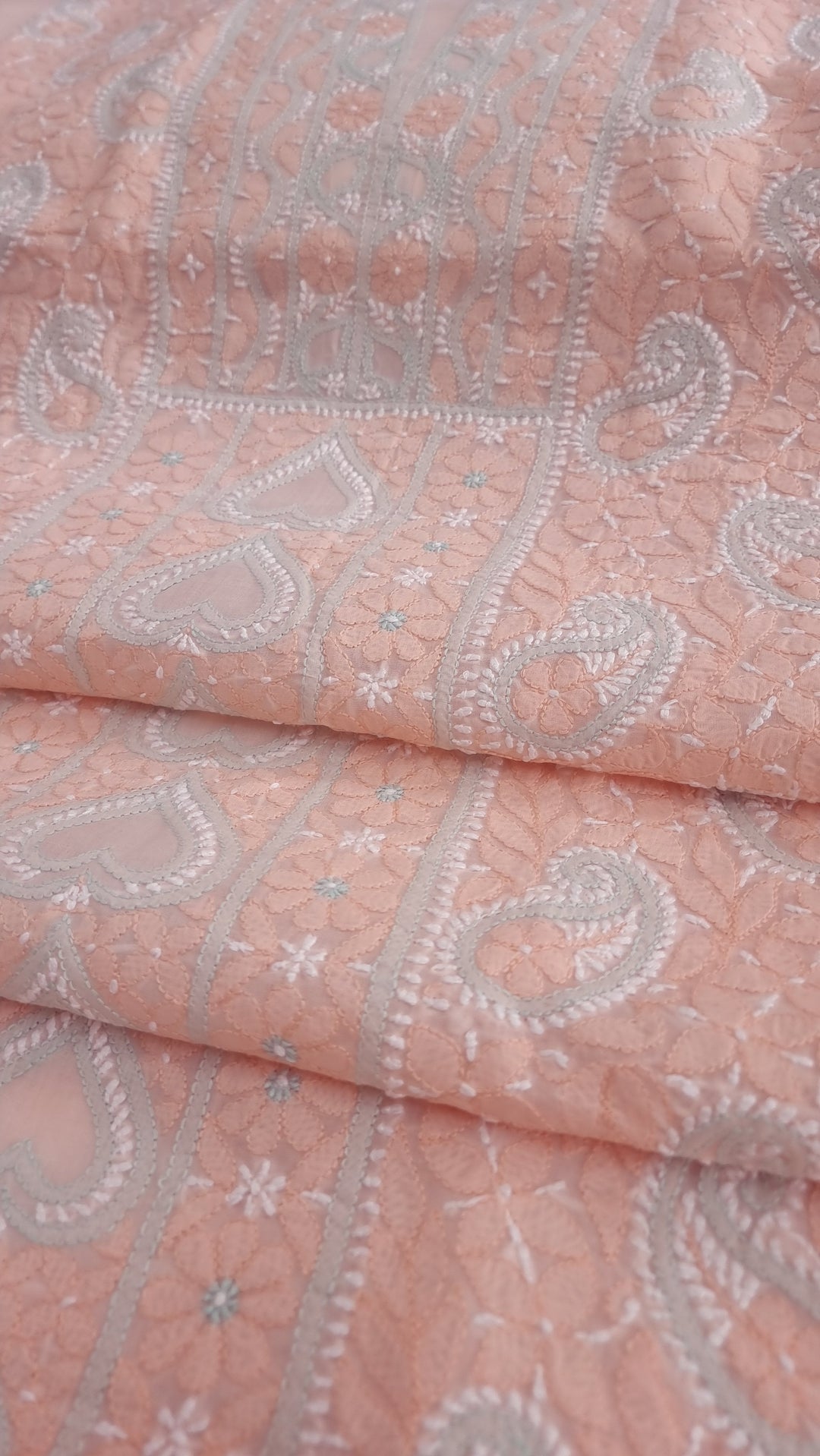 Lucknow Chikankari Hand Embroidered Cotton Dress Material with Tri-Color Motifs & Pure Chiffon Dupatta