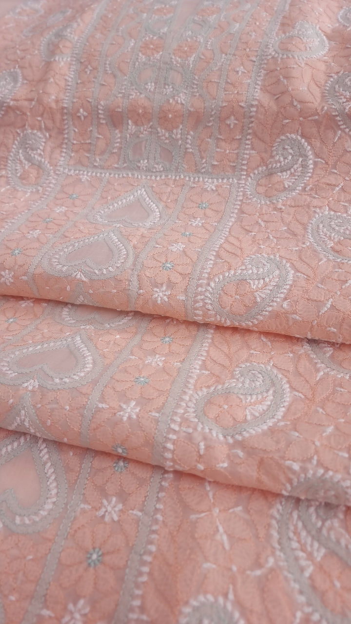 Lucknow Chikankari Hand Embroidered Cotton Dress Material with Tri-Color Motifs & Pure Chiffon Dupatta