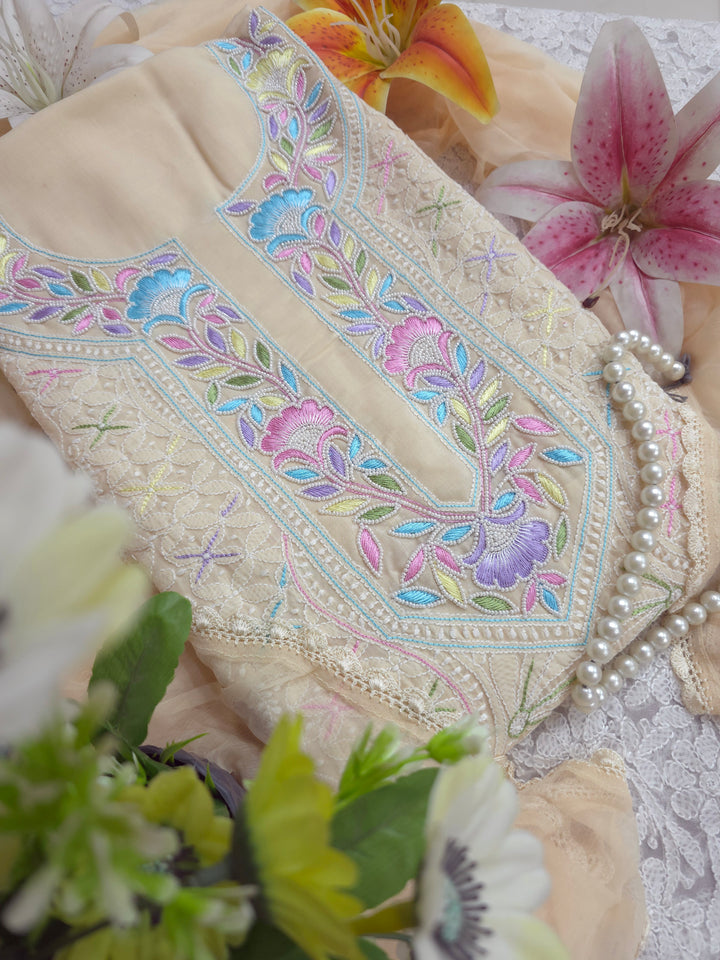 Nafasat Cotton Resham Neckline chikankari dress material