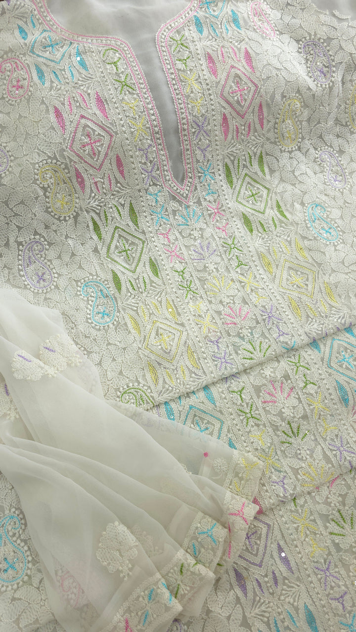 Georgette Chikankari Dress Material Resham Aari pearl Work