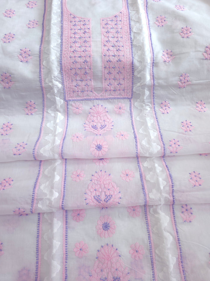 Darz Lucknowi Chikankari  Dress Material – Handmade Cotton Suit with Chiffon Dupatta