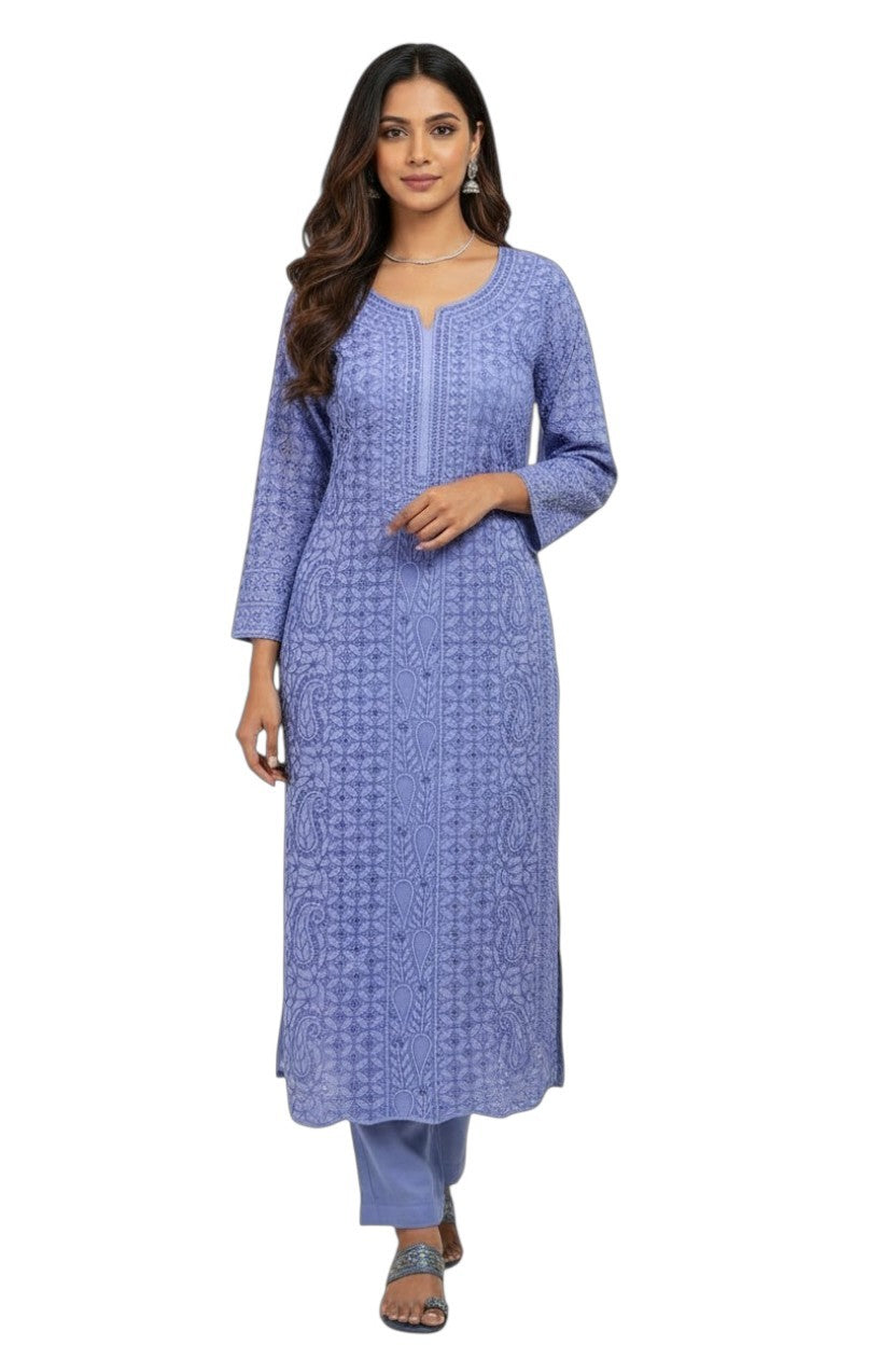 Faux Georgette Chikankari Hand Embroidered Unstitched Kurta Fabric – 3 Meter
