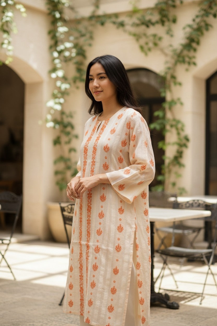 Soft Cotton Chikankari Hand Embroidered Kurti for Women | Premium Soft & Non-Transparent Fabric | 36 Inch Length | Lucknowi Chikan Kurta