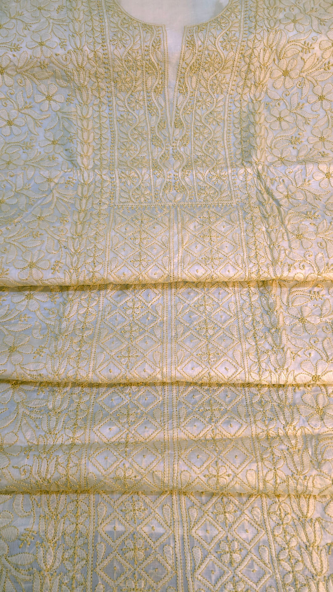 Pure Paper Silk Chikankari Fabric | Full Jaal Hand Embroidery Kurta Fabric for Women