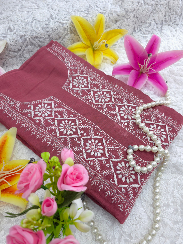 Lucknowi 2 Taar Chikankari Chanderi Kurta Dupatta Set – Handmade Festive Wear
