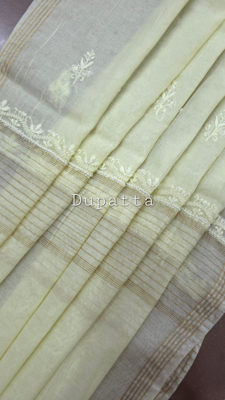 Hiba Premium Mul Chanderi Supersoft Dyeable Chikankari Dress Material | Hand Embroidered with Pearls & Cutdaana | Kurta & Dupatta Set
