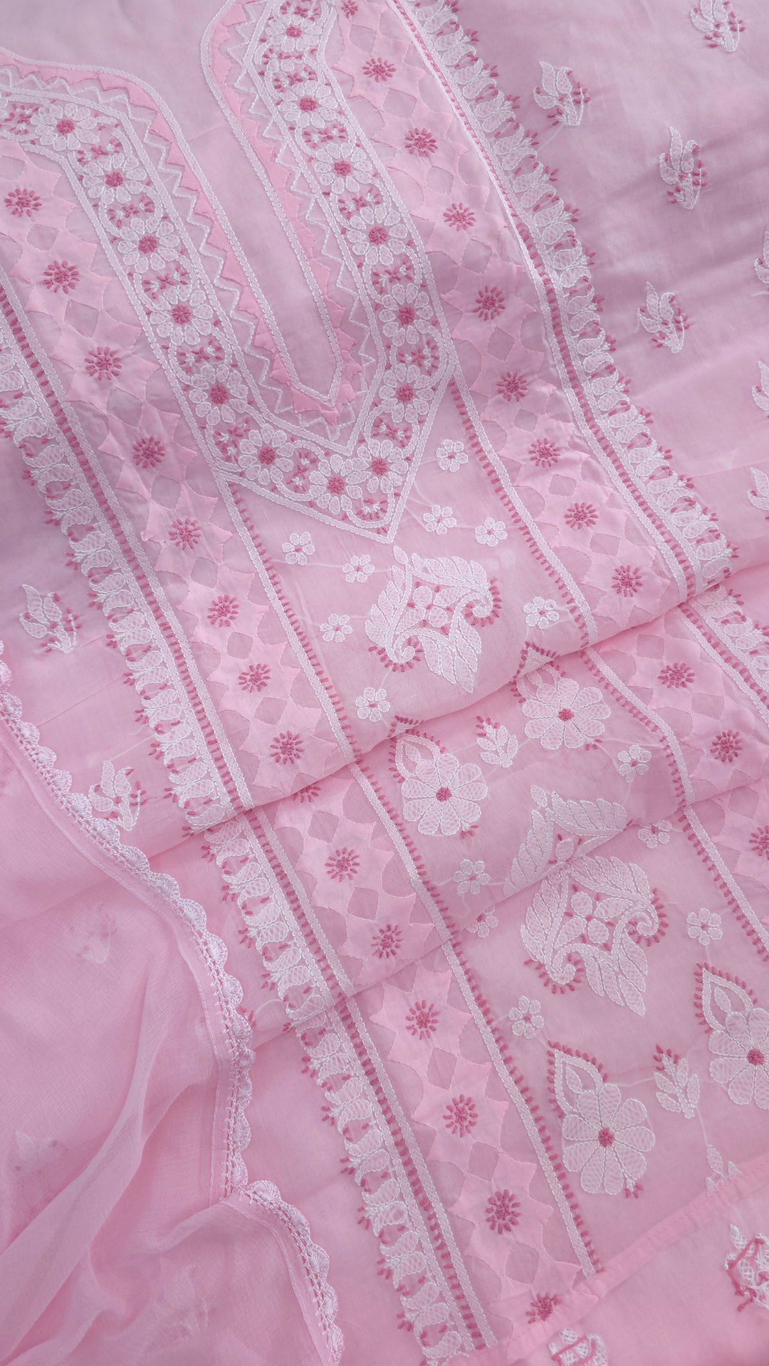 Darz Lucknowi Chikankari  Dress Material – Handmade Cotton Suit with Chiffon Dupatta