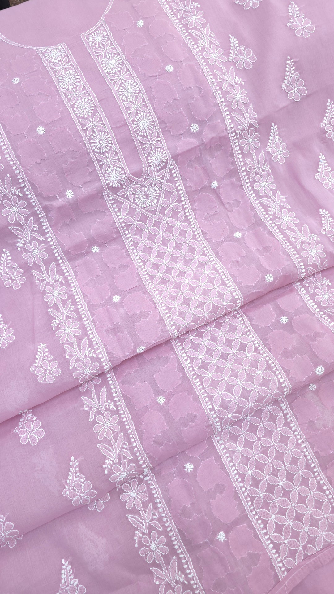 Darz Lucknowi Chikankari  Dress Material – Handmade Cotton Suit with Chiffon Dupatta