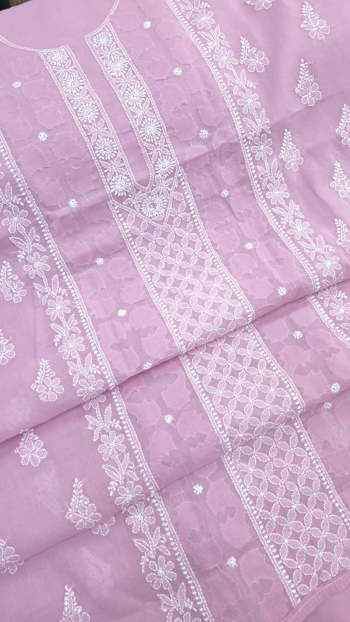 Darz Lucknowi Chikankari  Dress Material – Handmade Cotton Suit with Chiffon Dupatta