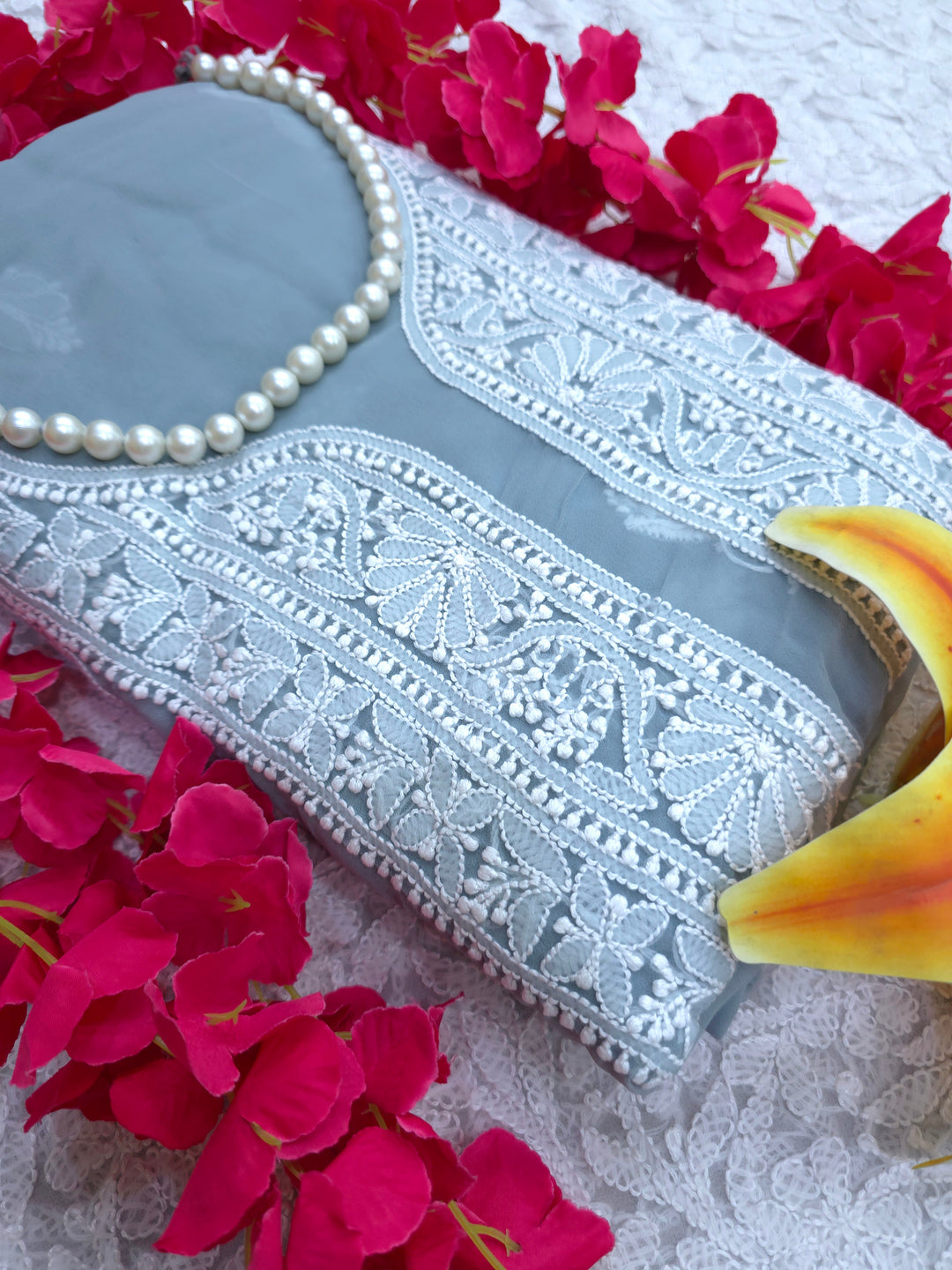 Lucknowi Georgette Chikankari Dress Material – Hand Embroidery Kurta, Bottom & Dupatta | Festive Queen Shades