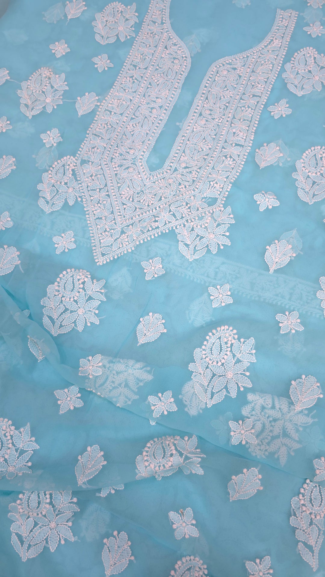 Lucknowi Georgette Chikankari Dress Material – Hand Embroidery Kurta, Bottom & Dupatta | Festive Queen Shades