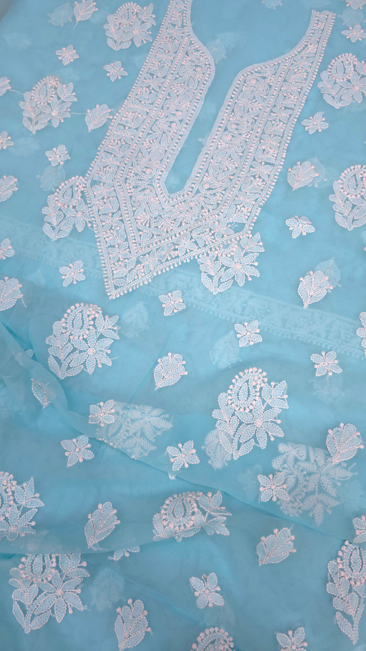 Lucknowi Georgette Chikankari Dress Material – Hand Embroidery Kurta, Bottom & Dupatta | Festive Queen Shades