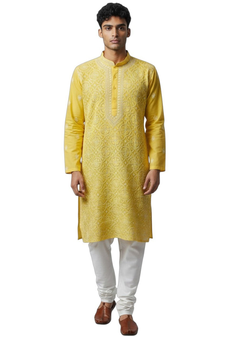 Shaan Cotton full hand embroidered Men's chikankari kurta