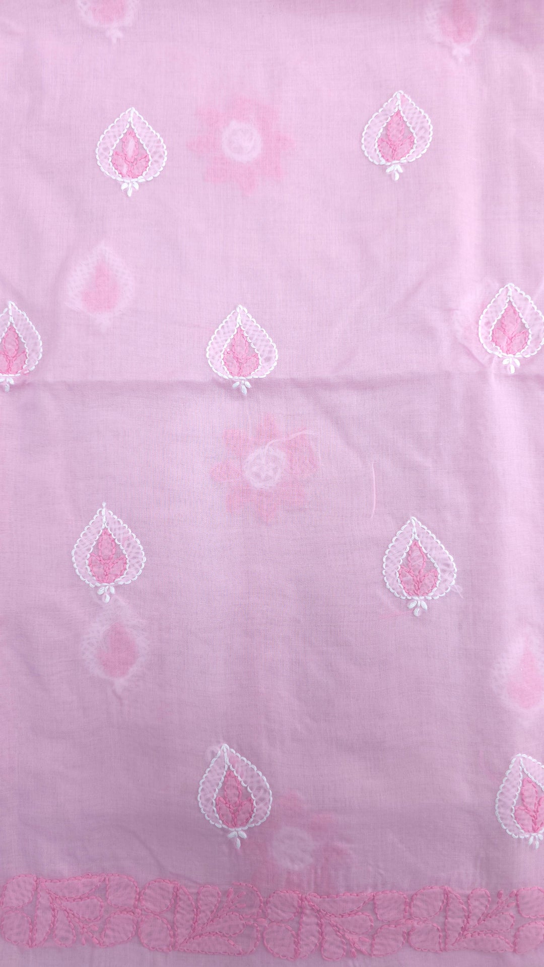 Paridhan Chikan Premium Cool Cotton Chikankari Dress Material Set with Hand Embroidered Kurta, Bottom & Chiffon Dupatta with Handmade Crochet Border