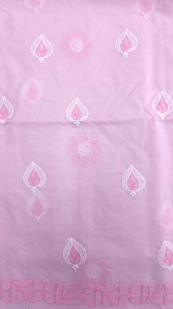 Paridhan Chikan Premium Cool Cotton Chikankari Dress Material Set with Hand Embroidered Kurta, Bottom & Chiffon Dupatta with Handmade Crochet Border