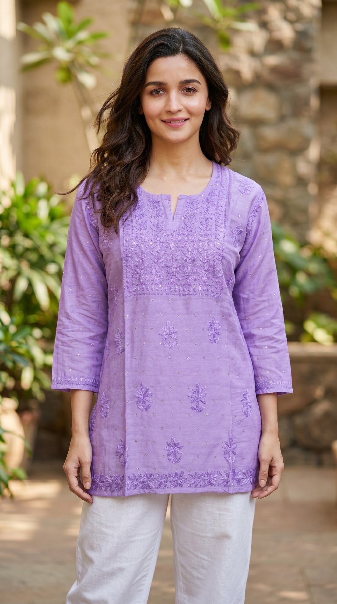 Alia Chikankari Chanderi Golden Zari Buti Short Top for Women | Soft & Non-Transparent | Paridhan Chikan