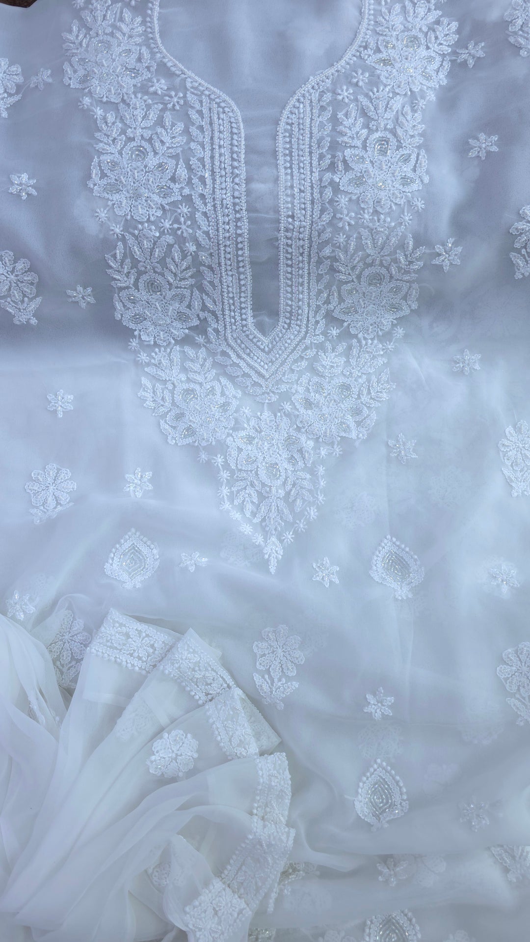 Alina Heavy Embellished Georgette Chikankari Unstitched Dress Material | Cutdana Handwork