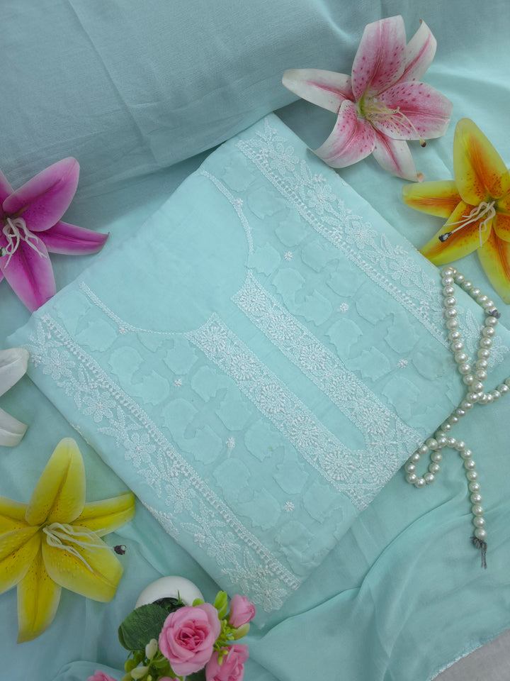 Darz Lucknowi Chikankari  Dress Material – Handmade Cotton Suit with Chiffon Dupatta