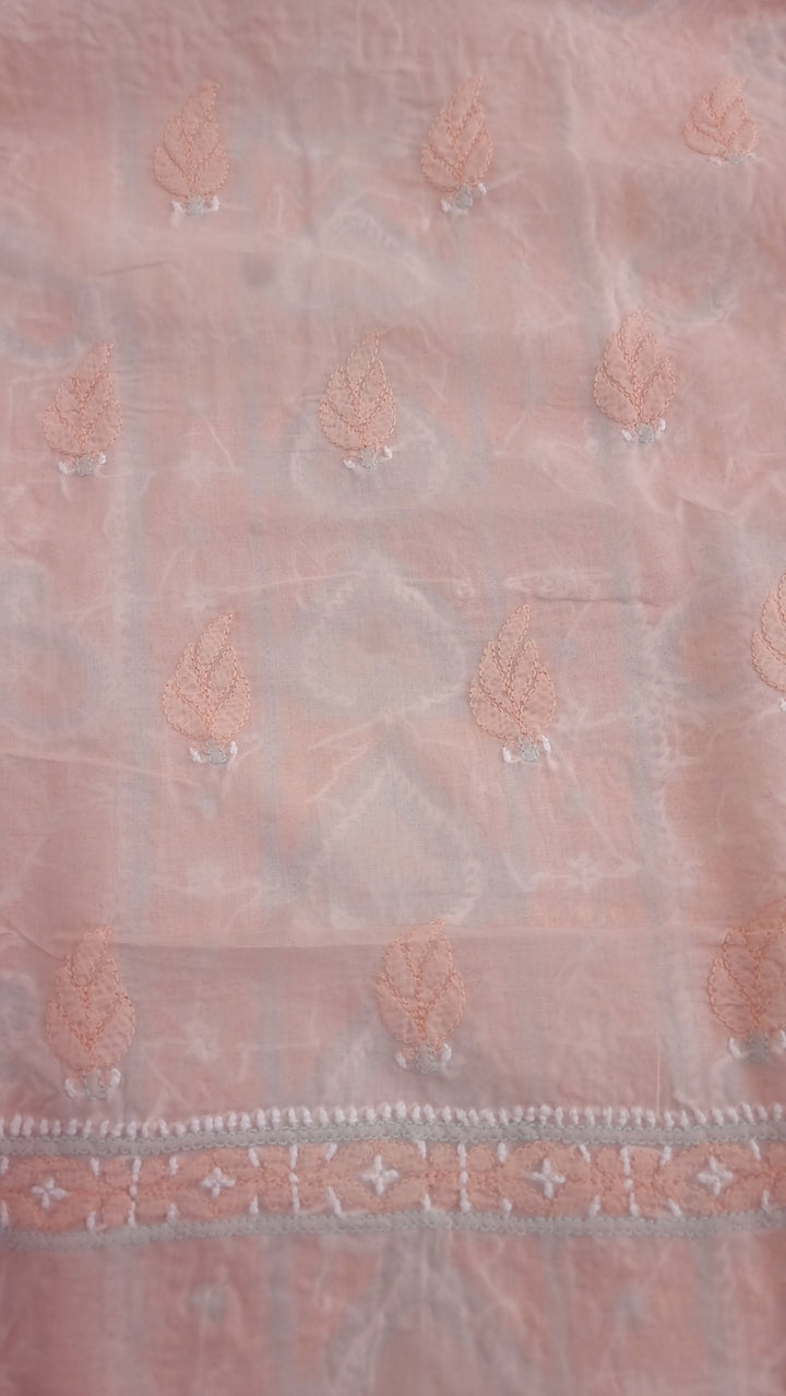 Lucknow Chikankari Hand Embroidered Cotton Dress Material with Tri-Color Motifs & Pure Chiffon Dupatta